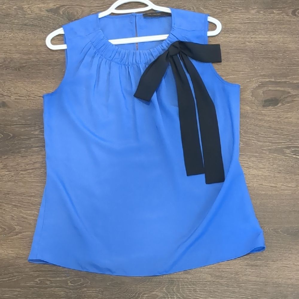 The Limited- Royal Blue Blouse with Black Bow Accent, size M